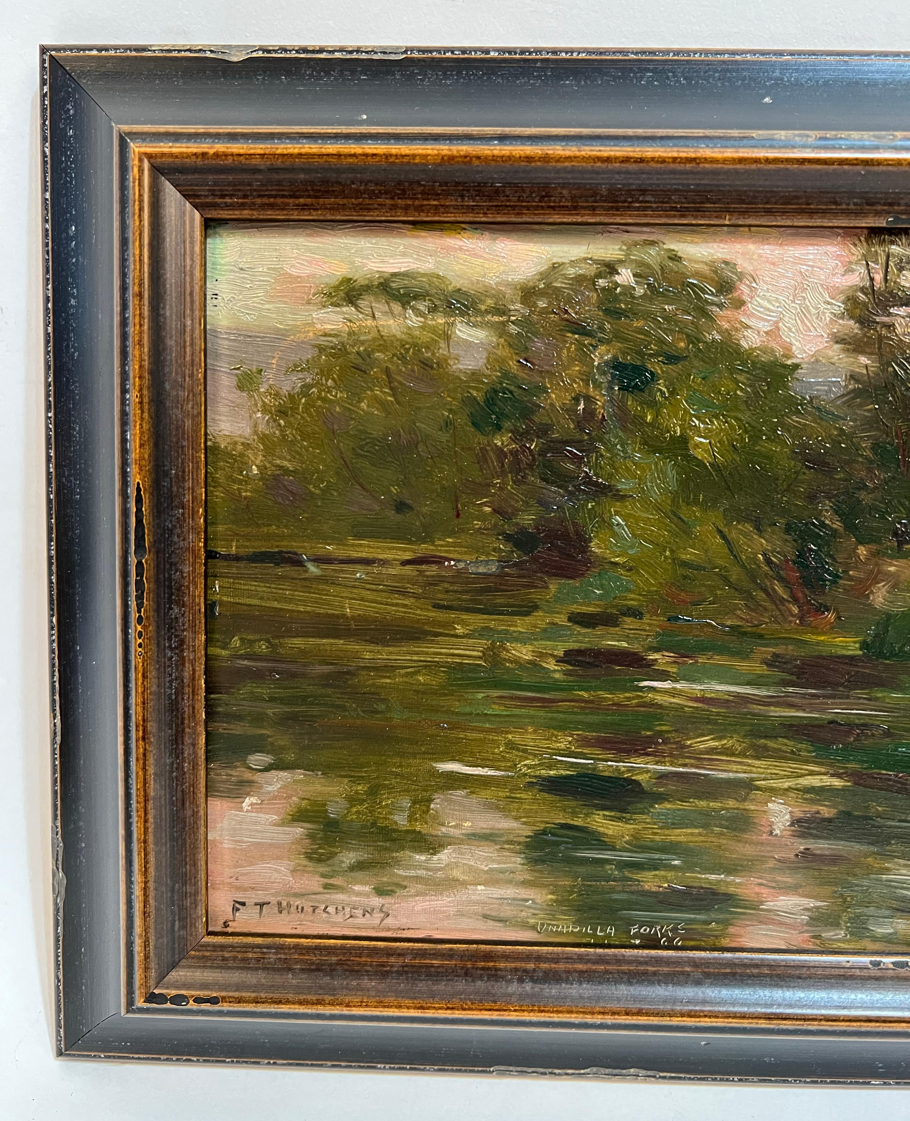 Antique American Impressionist Sunset Landscape Signed Original Oil Painting 1