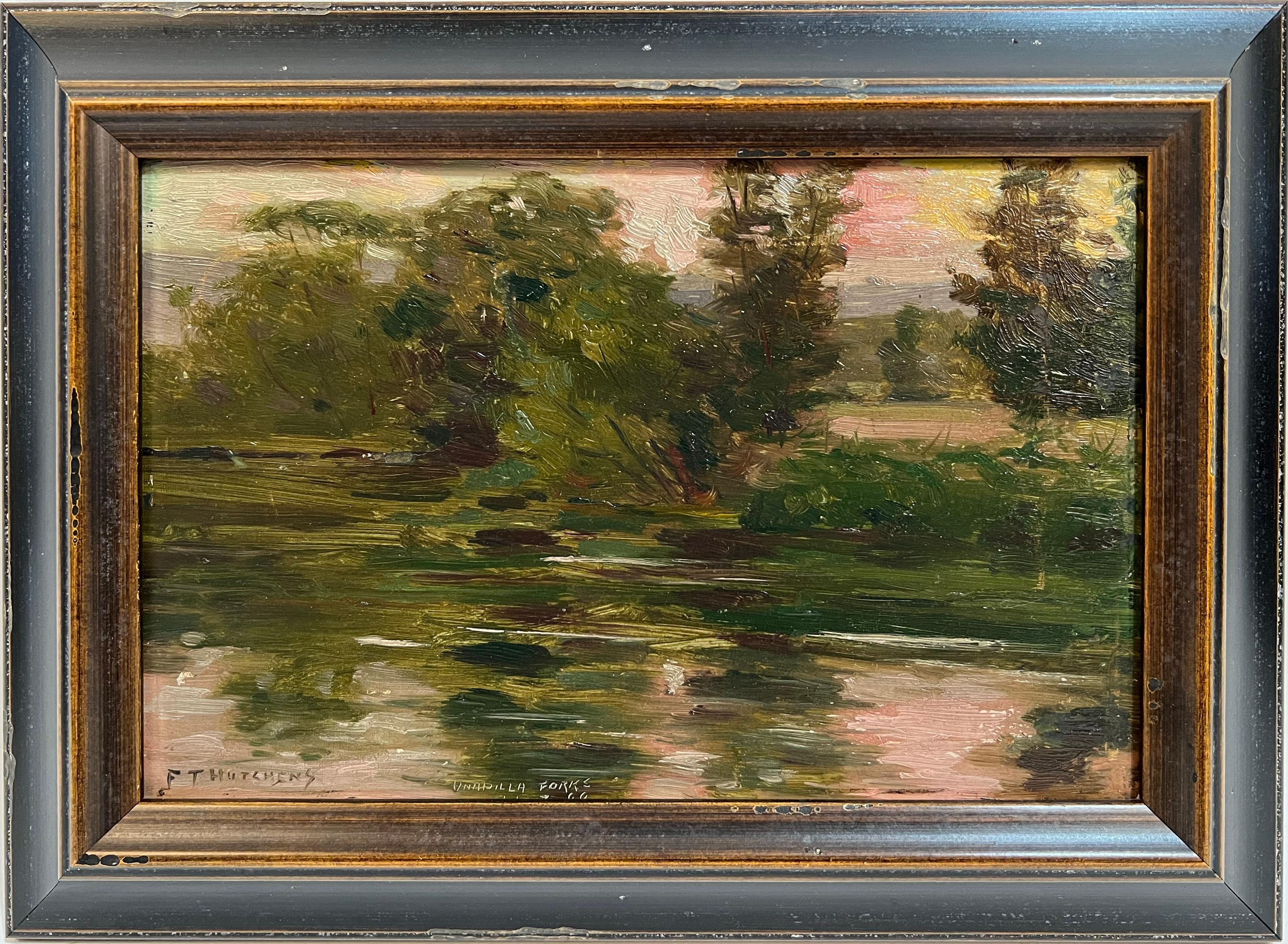 Frank Townsend Hutchens Landscape Painting - Antique American Impressionist Sunset Landscape Signed Original Oil Painting