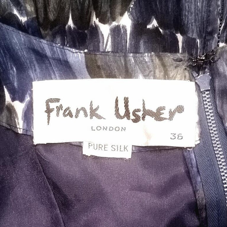Frank Usher 1950s Printed Abstract Blue Silk Dress at 1stDibs