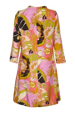 Robe droite en soie à imprimé psychédélique des années 1960 de Frank Usher avec manches cannelées