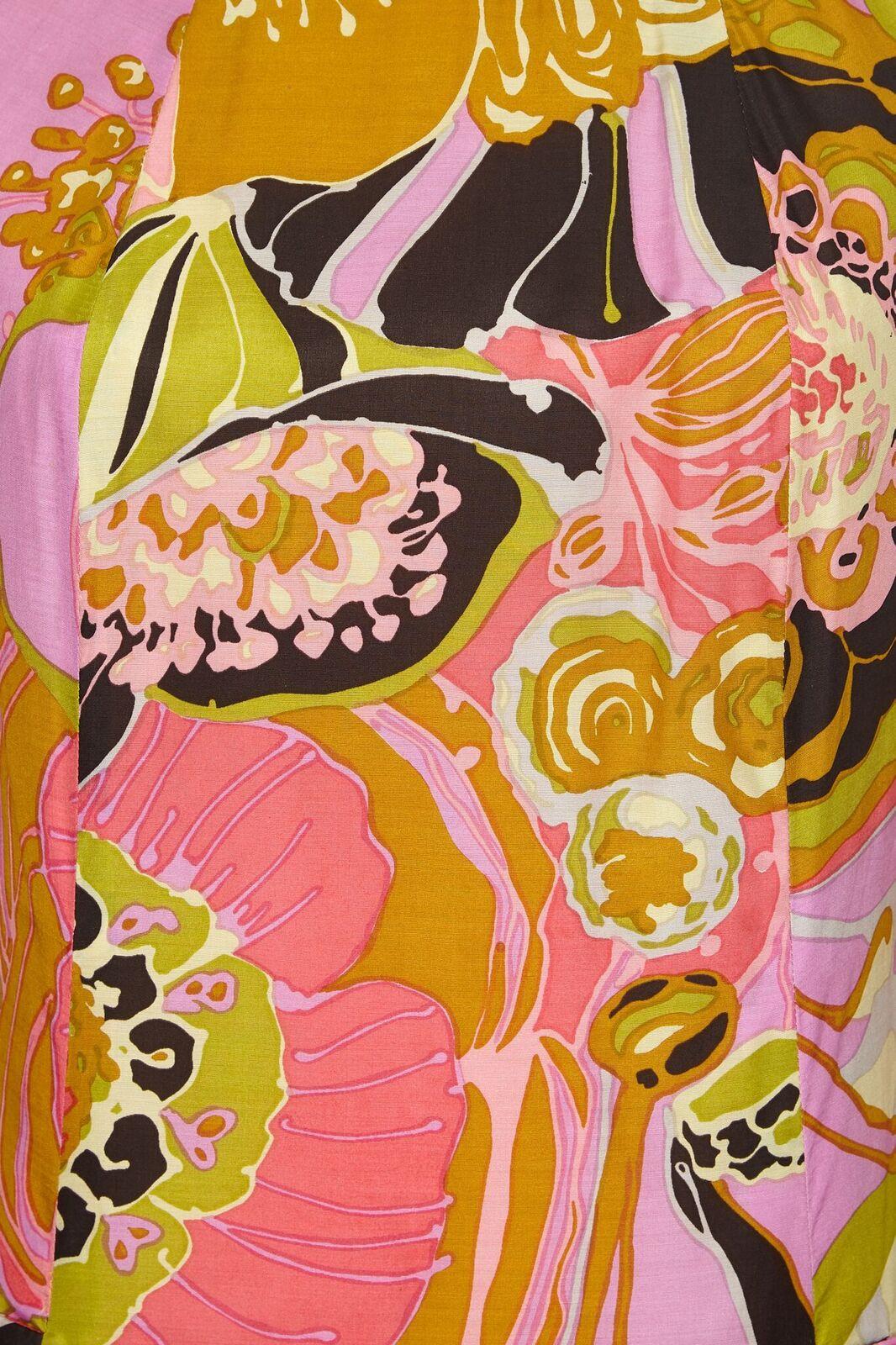 Orange Frank Usher 1960s Silk Psychedelic Print Shift Dress With Fluted Sleeves