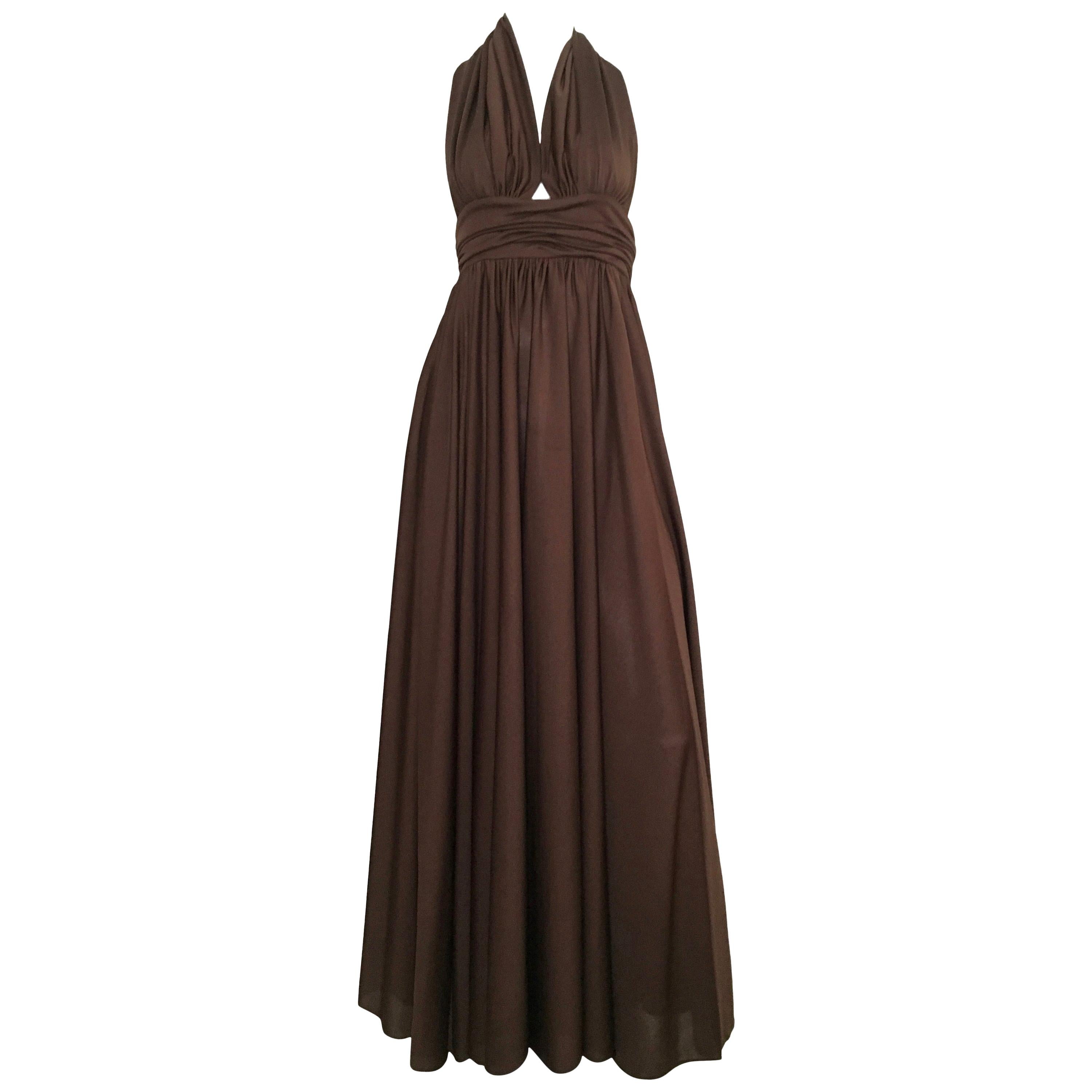 Frank Usher 1980s Brown Halter Gown Size 4. For Sale
