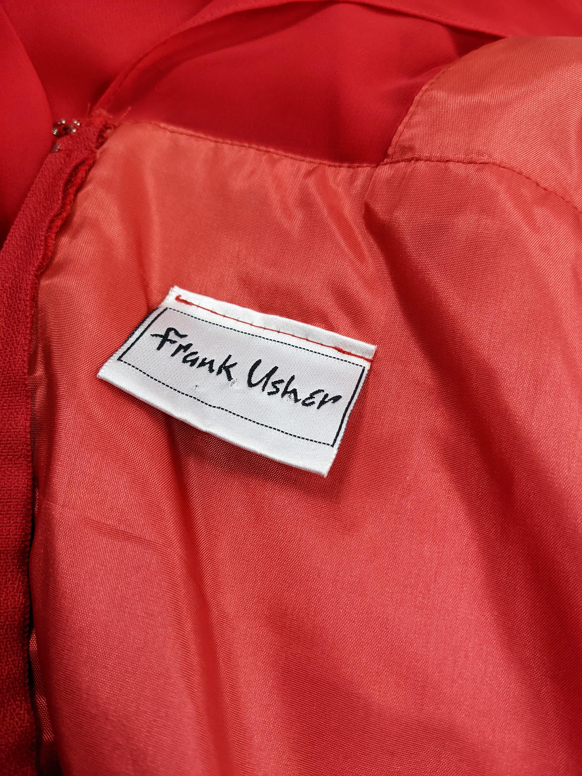 Frank Usher Vintage 80s Red Chiffon Ruched Sheer Sleeves Full Skirt Dress, 1980s 4