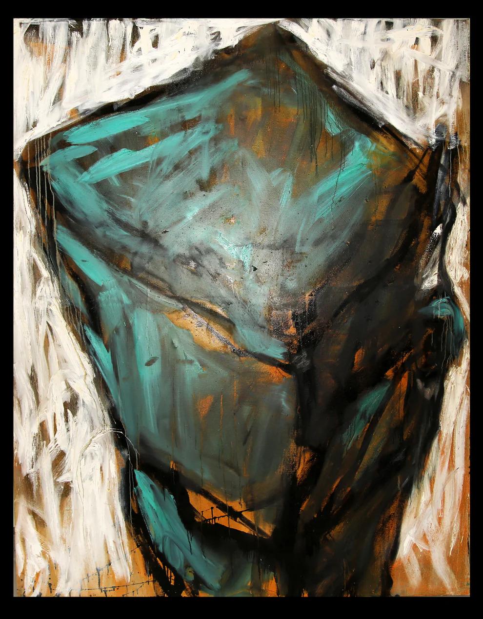 Dieses Gemälde von Frank Vaders ist ein Unikat aus den 1990er Jahren, hergestellt in Öl auf Leinwand mit den Maßen 251 × 200 cm. Es ist in gutem Zustand. Vaders Werke wurden bereits mehrfach auf Auktionen angeboten. Seine Kunst zeichnet sich durch