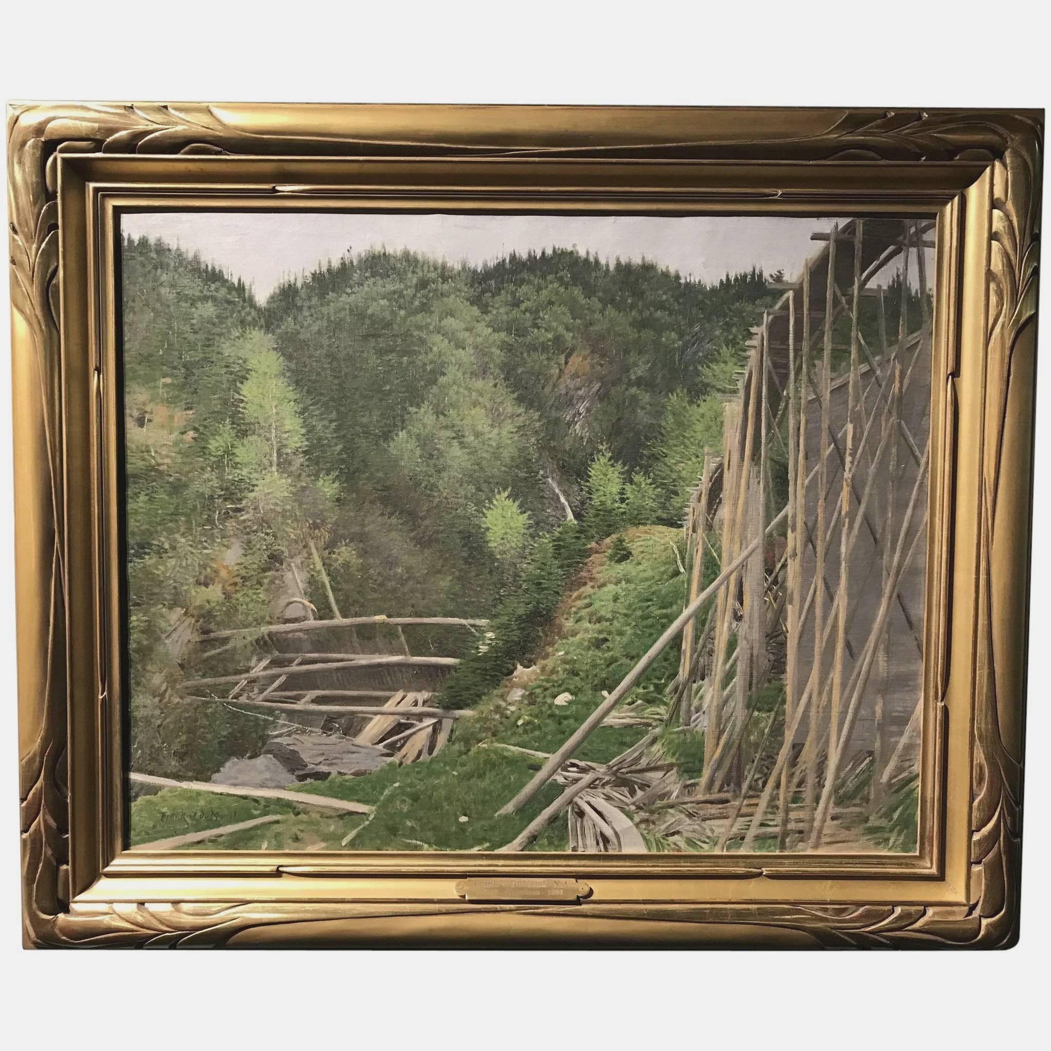 Frank Vincent Dumond Landscape Painting - Landscape with Wooden Train Trestle