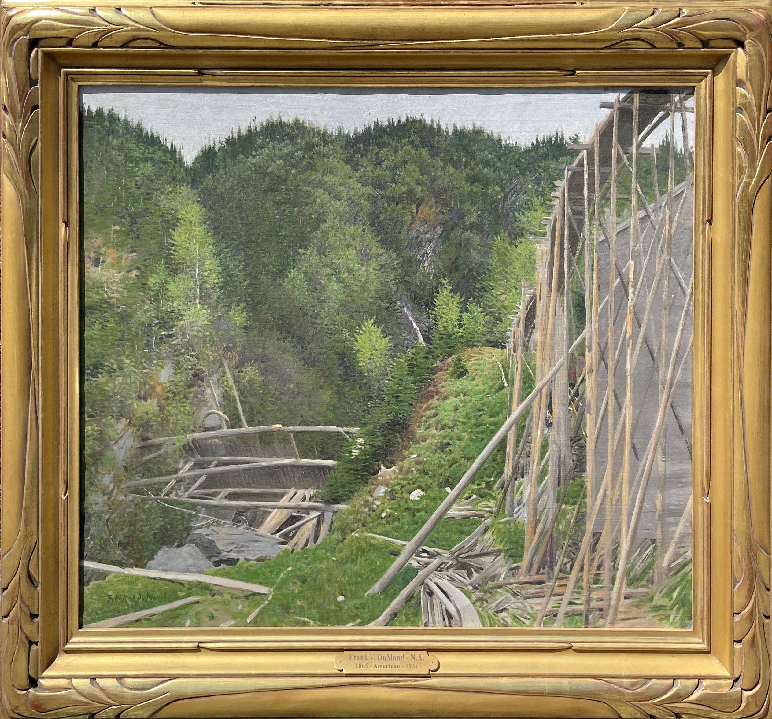 « The Train Trestle » Frank Dumond, peinture de paysage impressionniste américaine - Painting de Frank Vincent Dumond