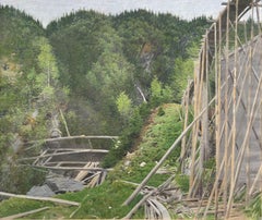 « The Train Trestle » Frank Dumond, peinture de paysage impressionniste américaine