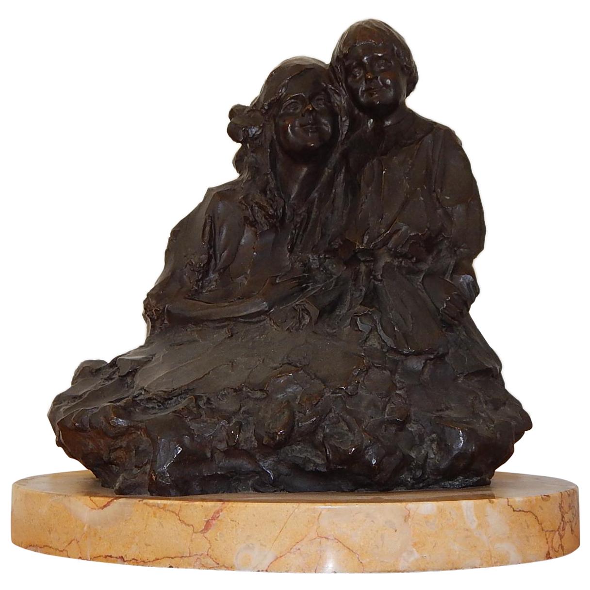 Mère et enfant en bronze:: de Frank Vittor:: sculpteur italien/américain:: 1915
