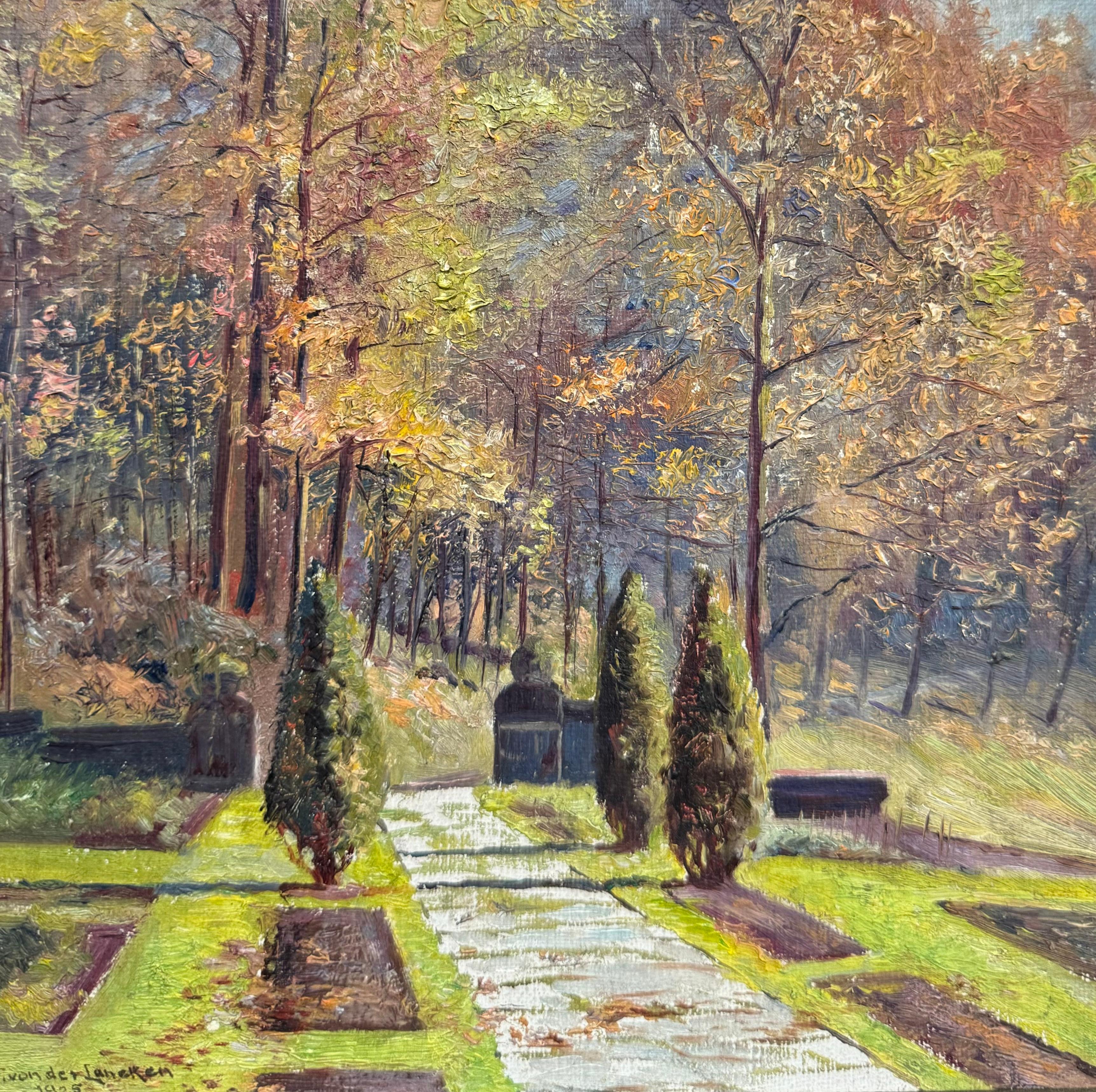 1925 ARTS n CRAFT IMPRESSIONIST Garden Landscape Painting peut-être KENTUCKY en vente 2