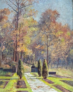 1925 ARTS n CRAFT IMPRESIONISTA Paisaje de jardín Pintura posiblemente KENTUCKY