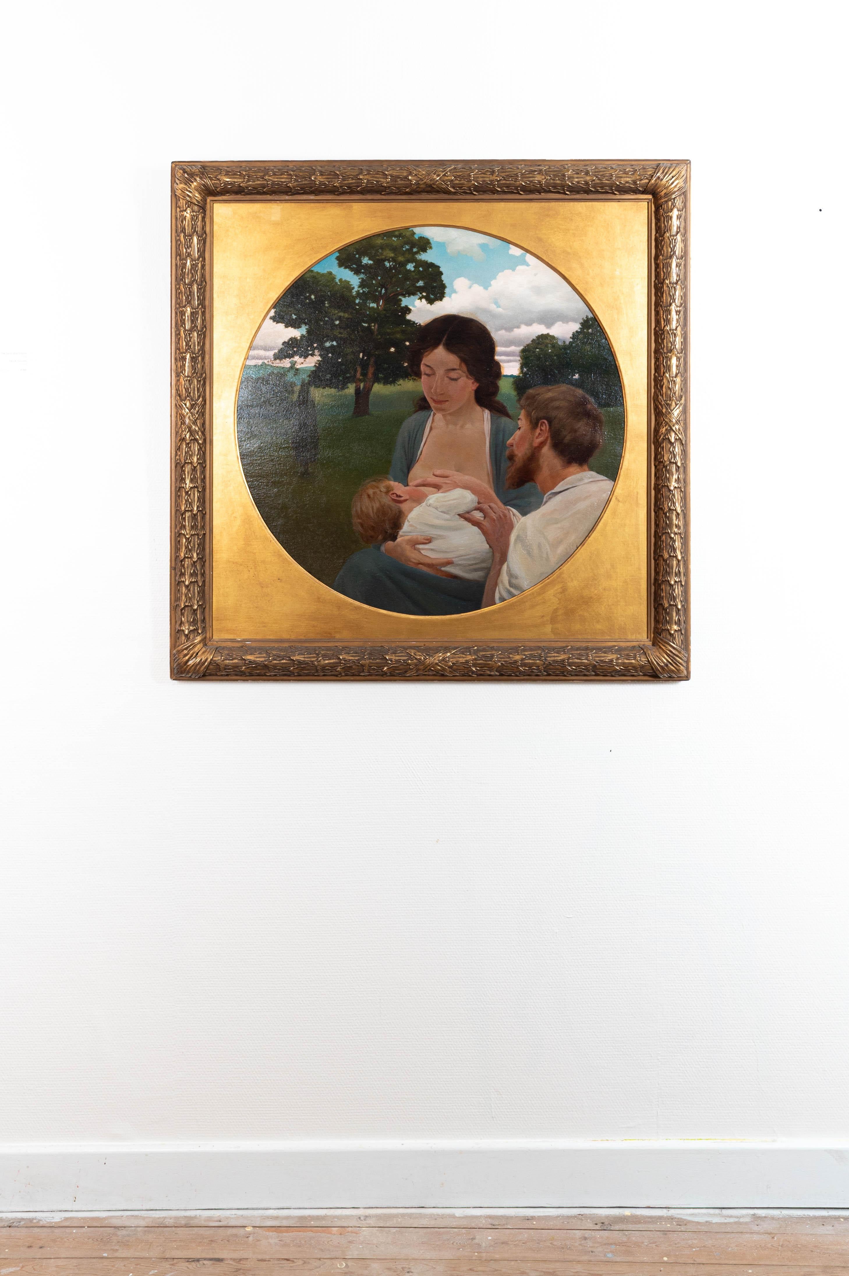 Ritratto ad olio su tela dell'artista stesso, di sua moglie e del figlio neonato - Painting di Frank von der Lancken