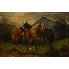 W. Benson - Early 20th Century Oil, Mountain Ponies