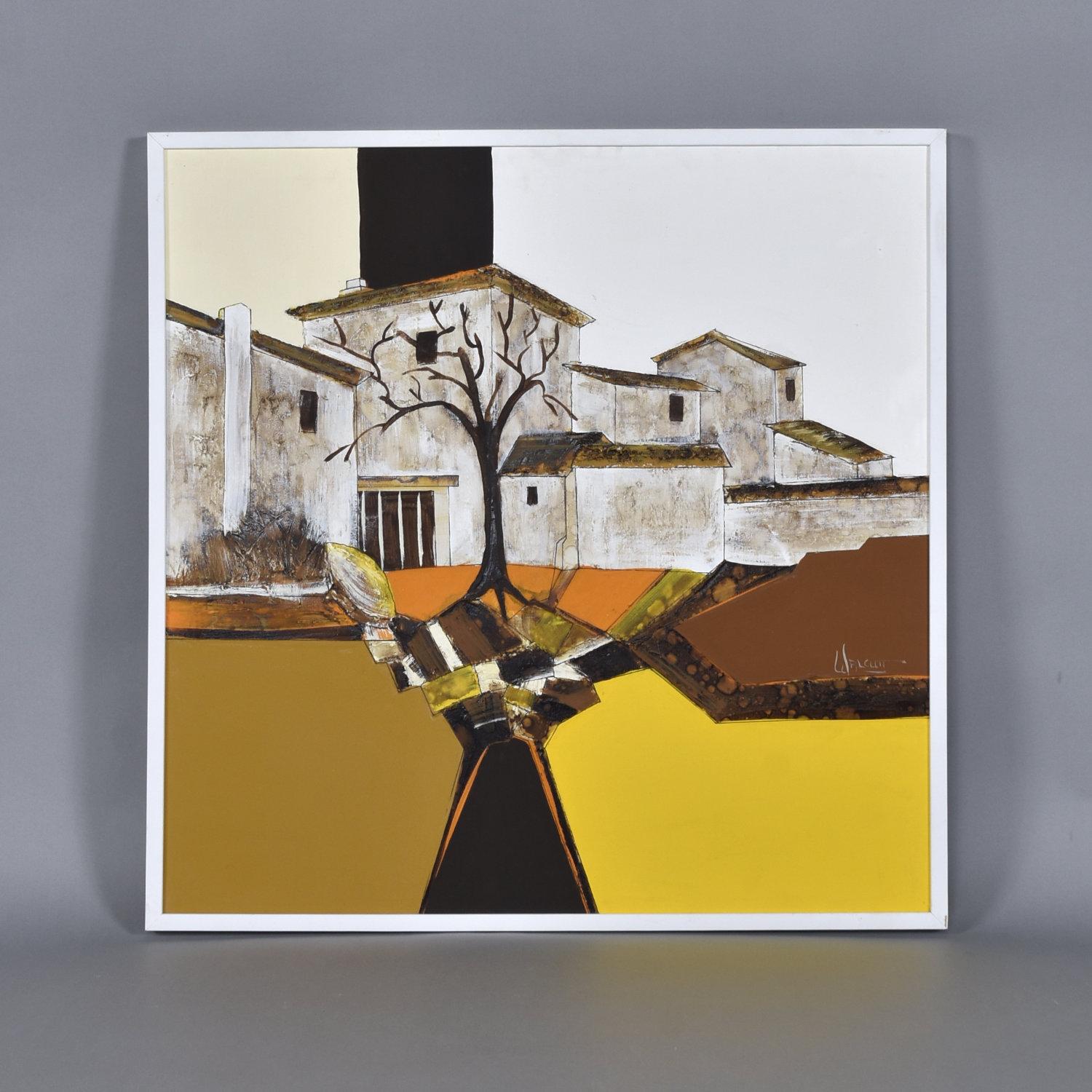 Frank Walcutt 37 Inch Square Mid-Century Modern Surreal Homestead Painting For Sale 7