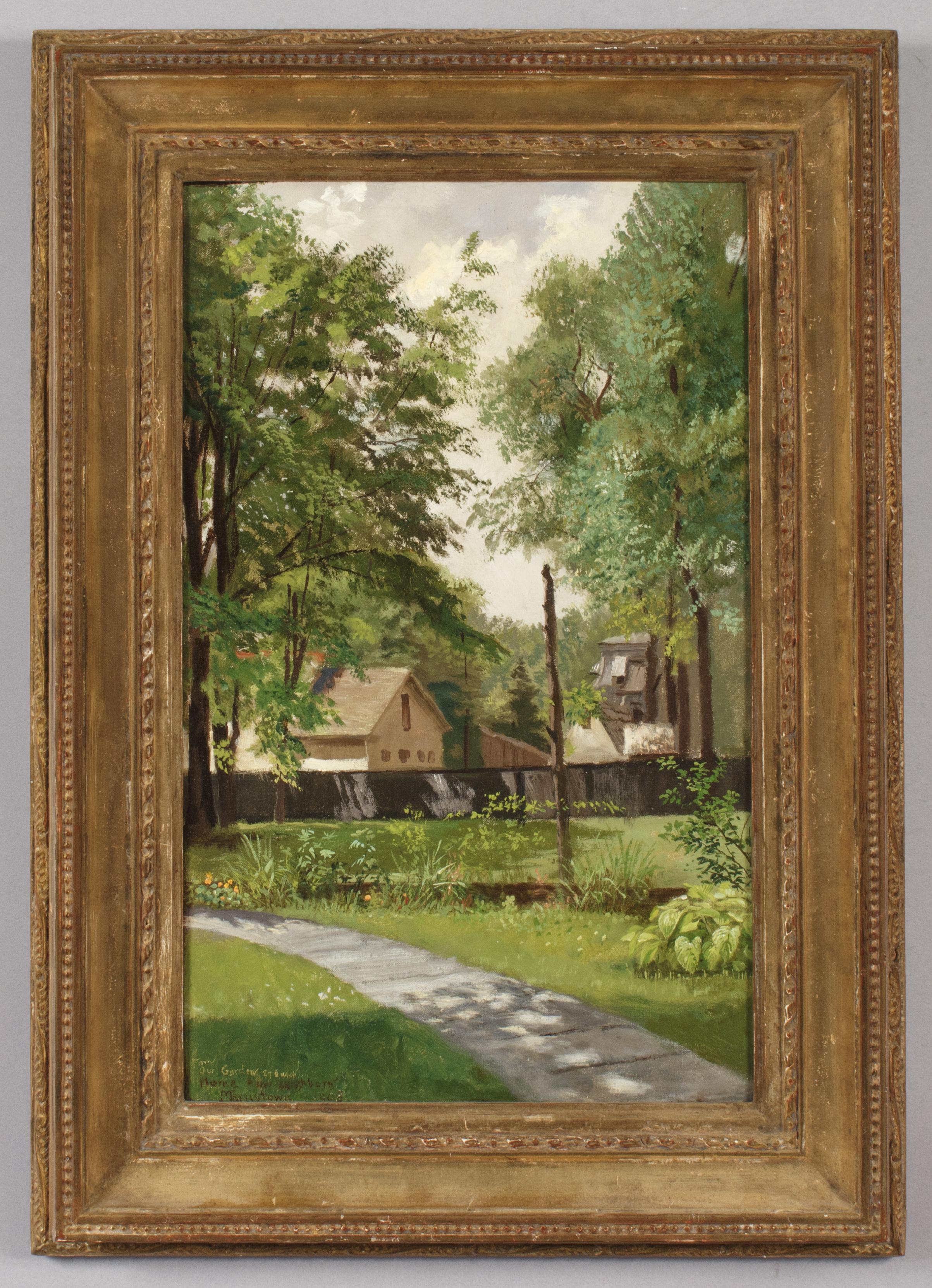 Frank Waller Landscape Painting - Oil painting of a House and Garden, Morristown, New Jersey in 1908