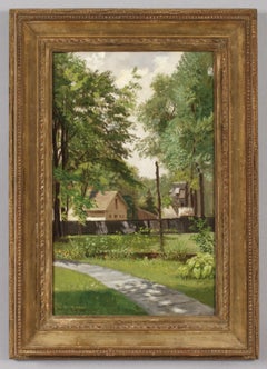 Peinture à l'huile d'une maison et d'un jardin, Morristown, New Jersey en 1908