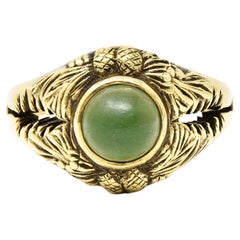 Frank Walter Lawrence Art Nouveau Jade Cabochon 14 Karat Gold Pine Cone Ring