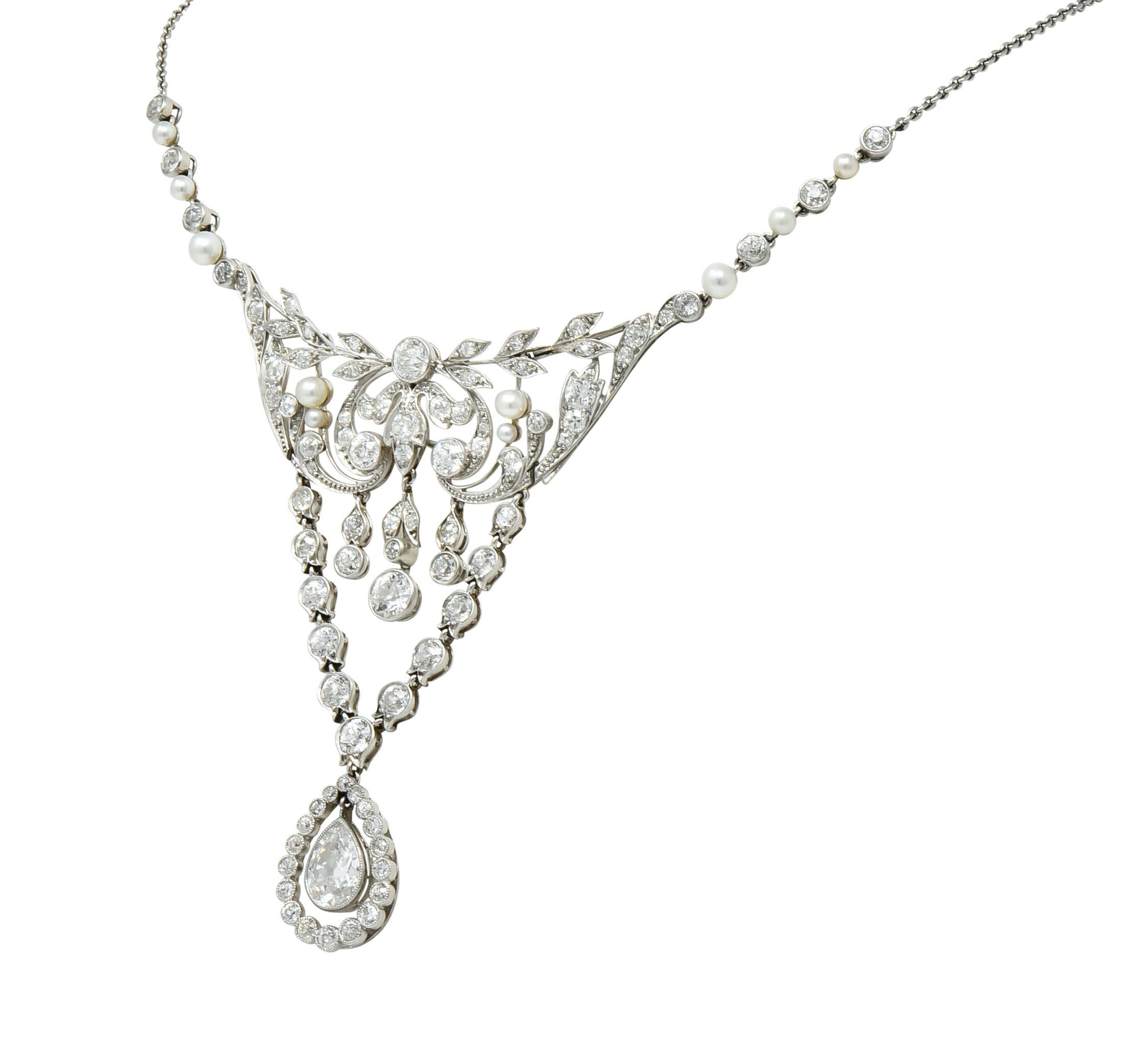 Pear Cut Frank Walter Lawrence Edwardian 7.20 Carat Diamond Platinum Drop Necklace