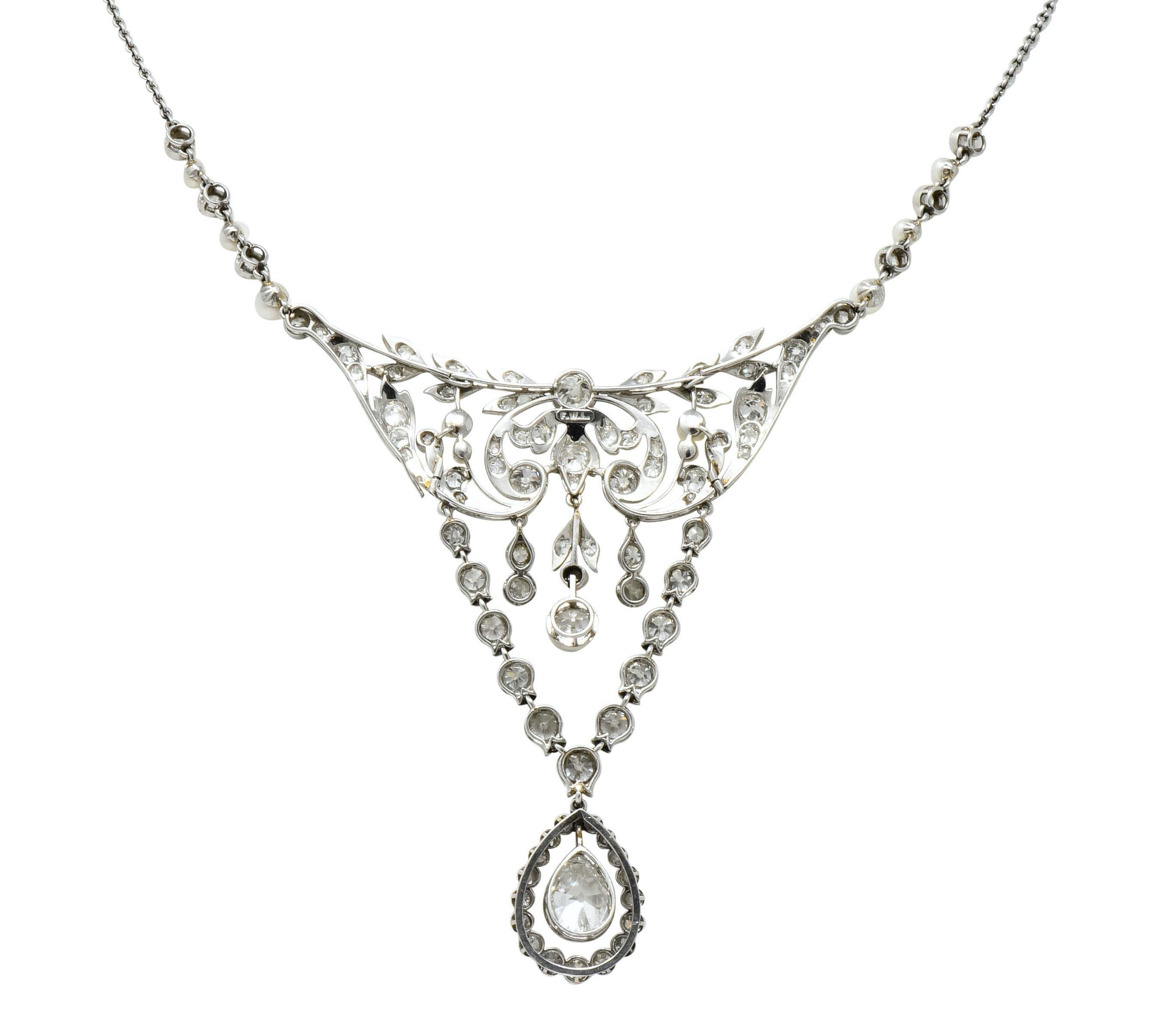 Frank Walter Lawrence Edwardian 7.20 Carat Diamond Platinum Drop Necklace 2
