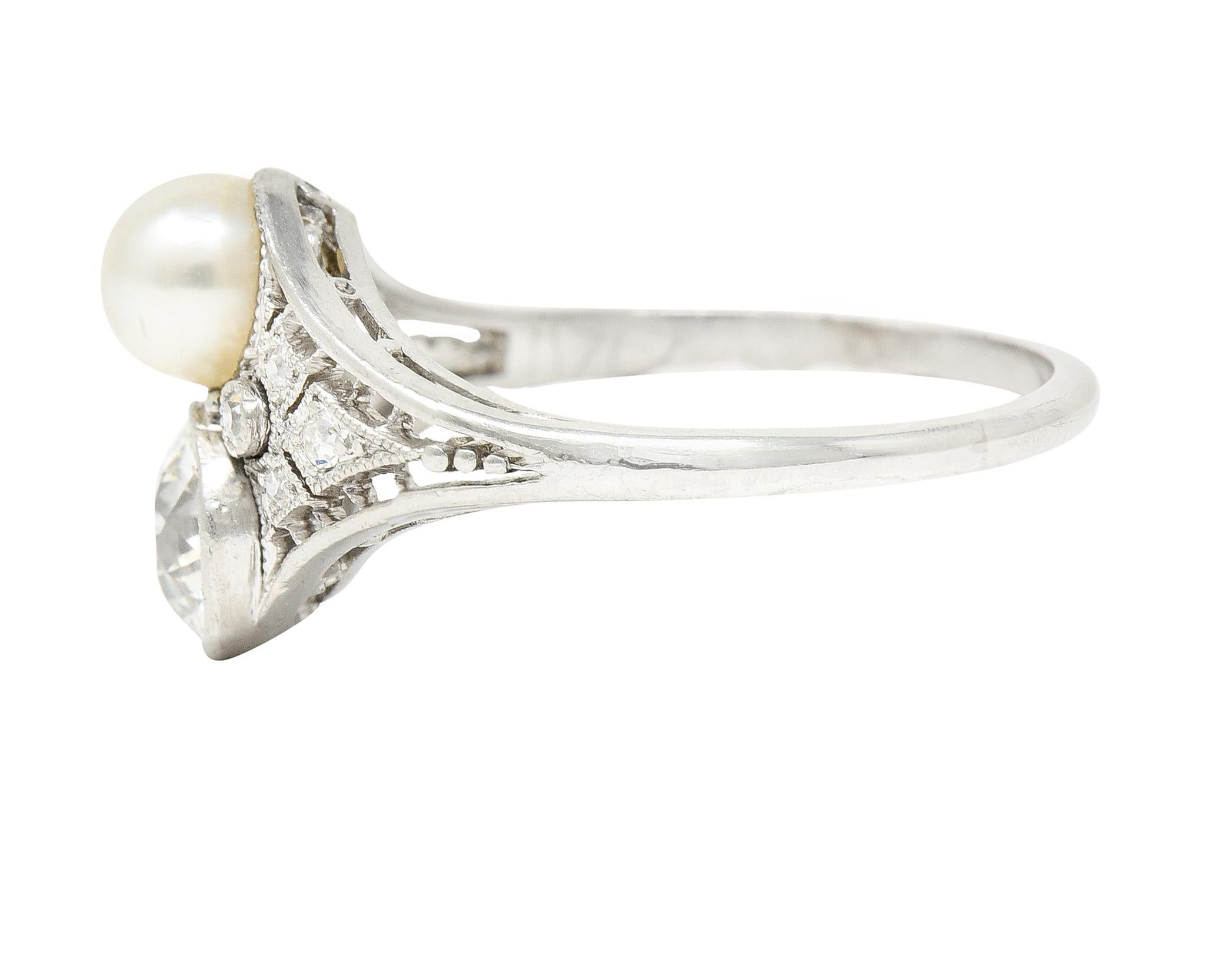 Women's or Men's Frank Walter Lawrence Edwardian Pearl Platinum Toi Et Moi Antique Dinner Ring