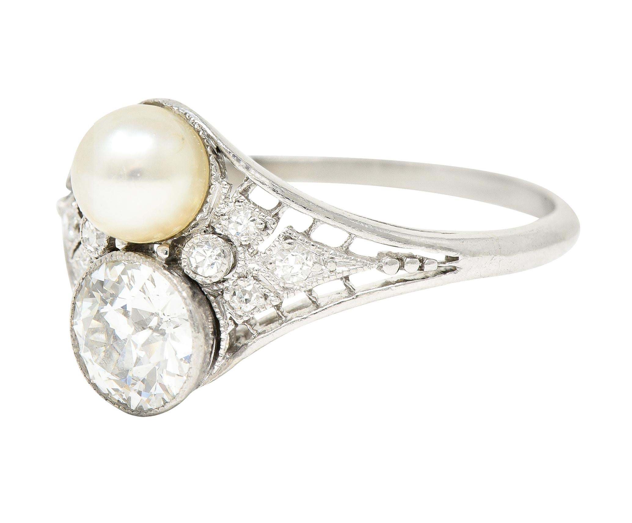 Frank Walter Lawrence Edwardian Pearl Platinum Toi Et Moi Antique Dinner Ring 1