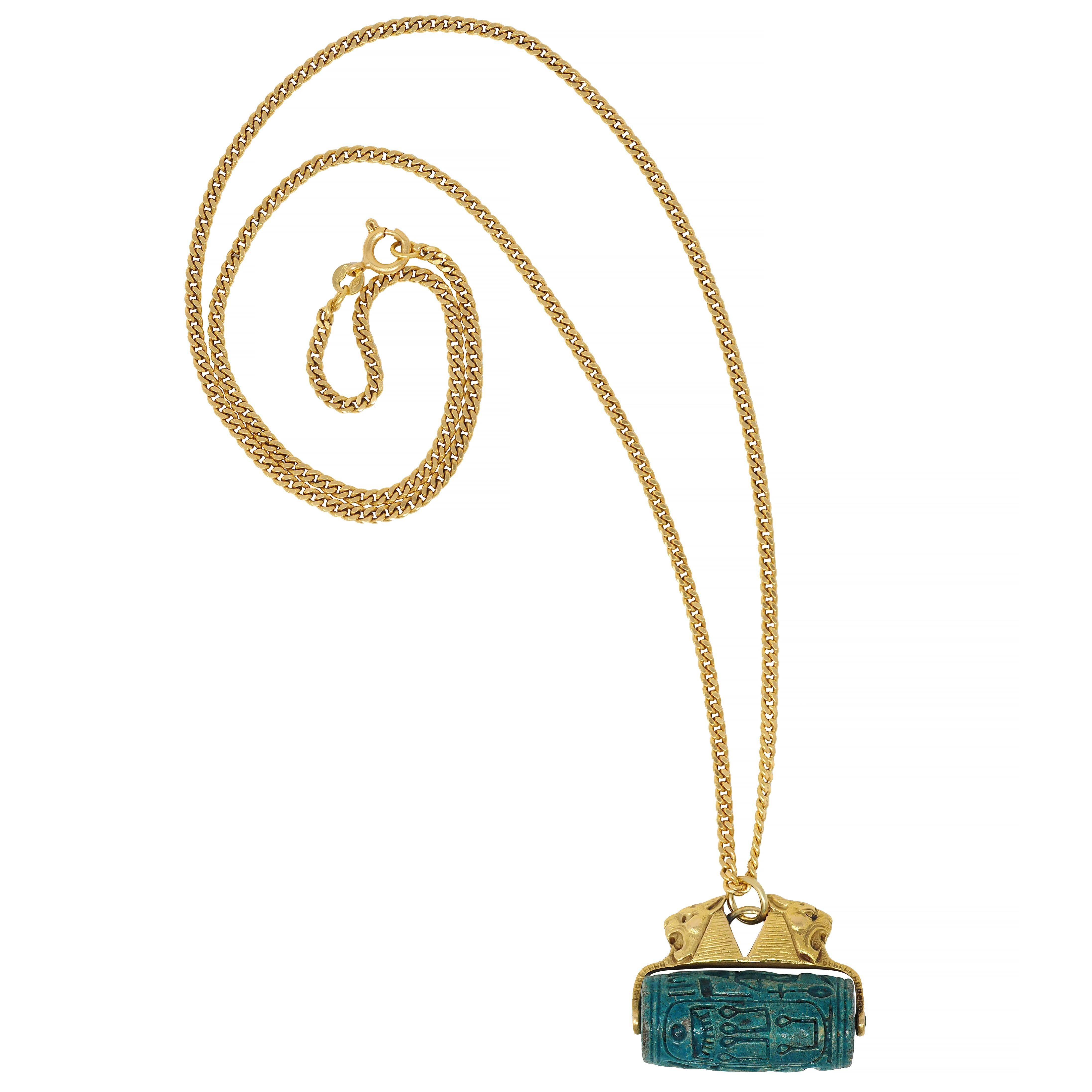 Frank Walter Lawrence Hardstone 18K Gold Antique Egyptian Sphinx Seal Necklace For Sale 8