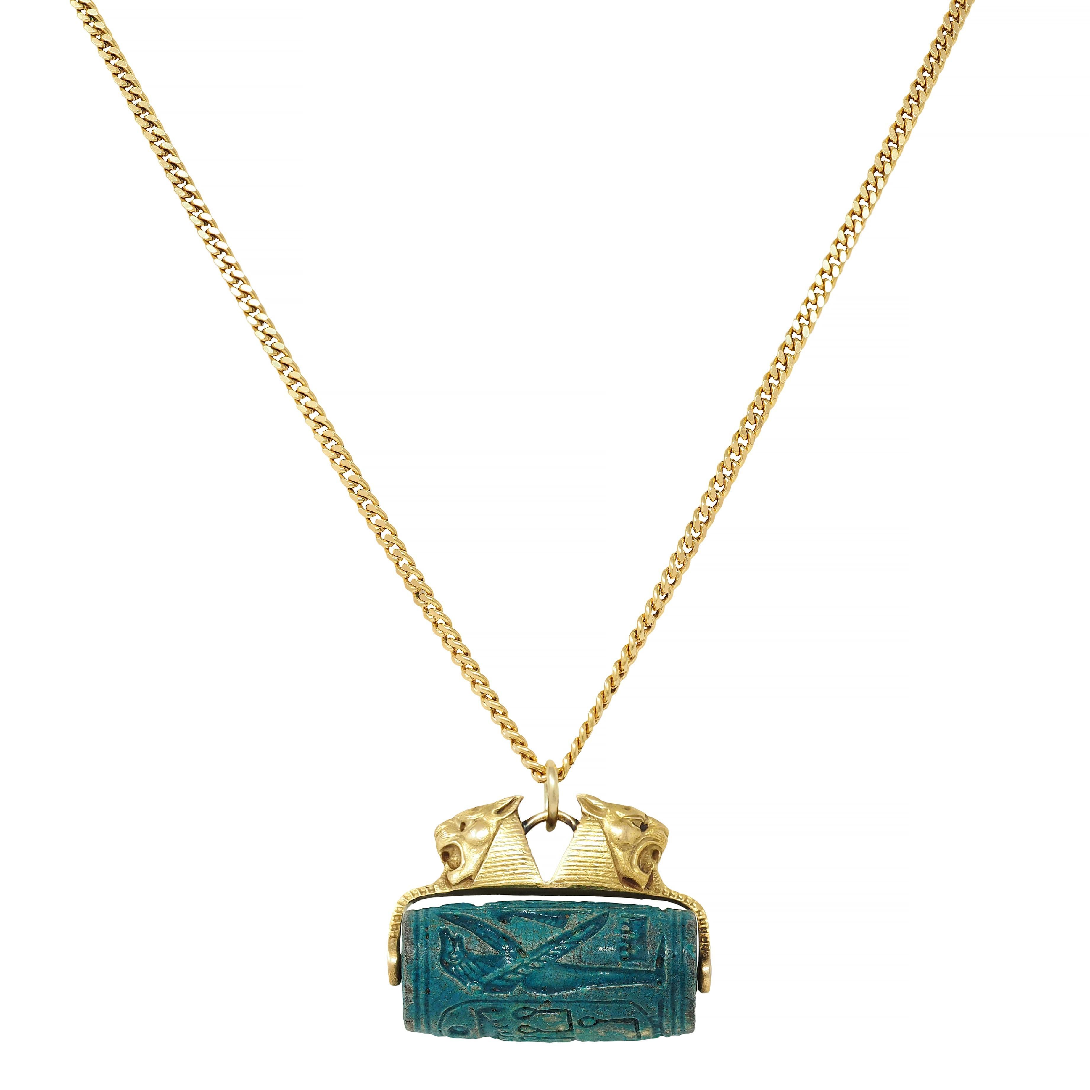Frank Walter Lawrence Hardstone 18K Gold Antique Egyptian Sphinx Seal Necklace In Excellent Condition For Sale In Philadelphia, PA
