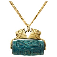 Frank Walter Lawrence Hardstone 18K Gold Antique Egyptian Sphinx Seal Necklace