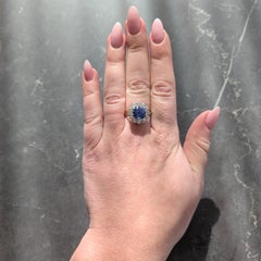 Frank Walter Lawrence Keine Hitze Ceylon Saphir Diamant 14K Gold Antiker Halo Ring