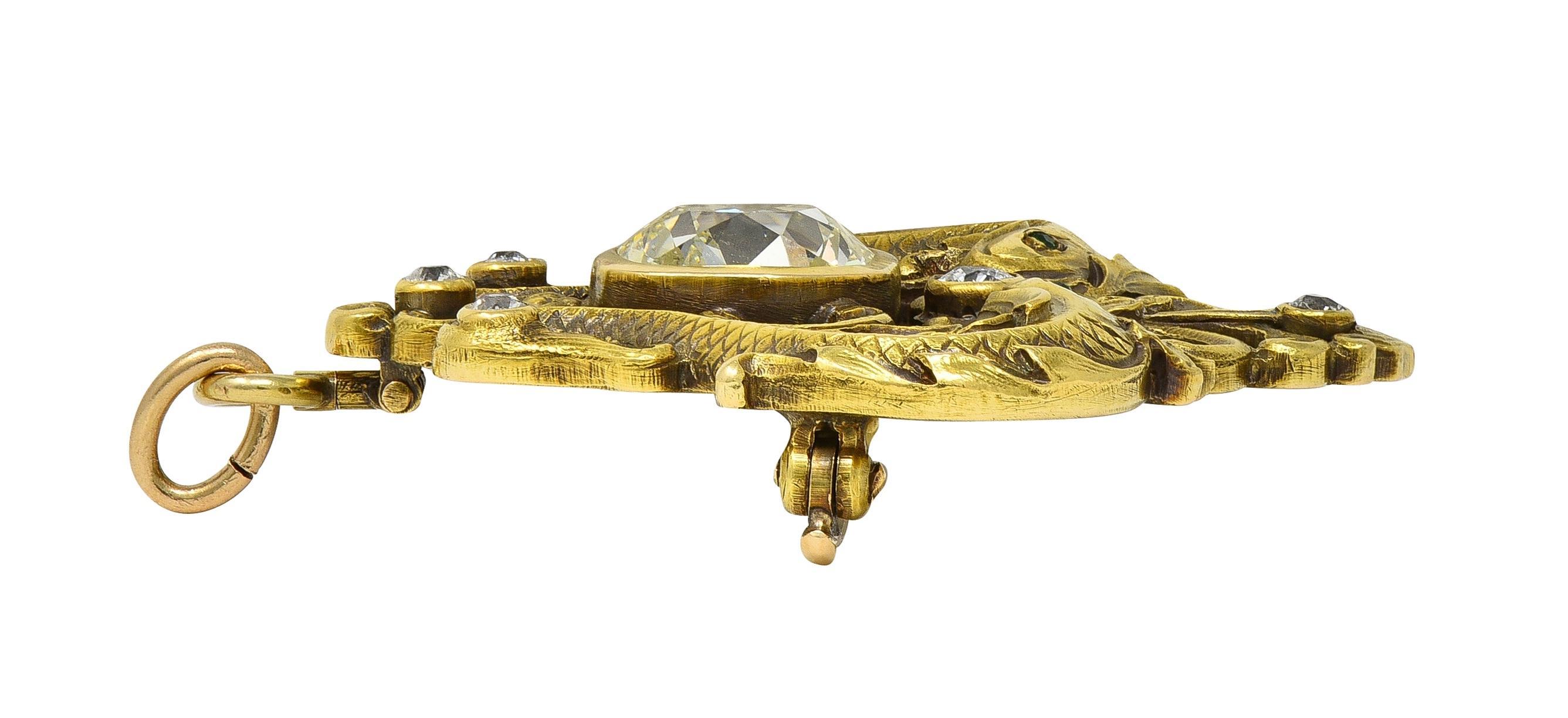 Frank Walter Lawrence Nouveau Broche pendentif serpent ancien en or 14 carats et diamants en vente 4