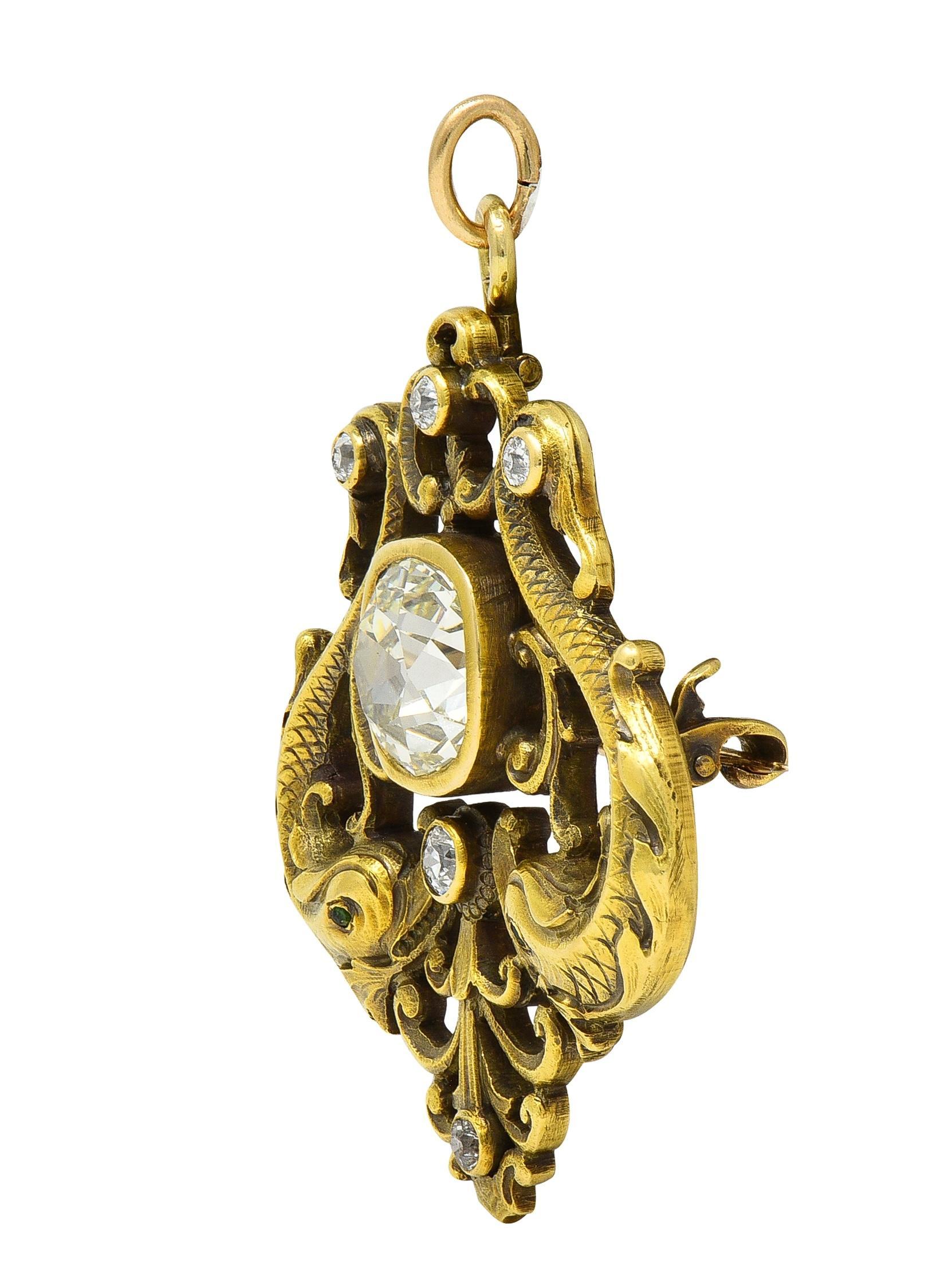 Taille vieille mine Frank Walter Lawrence Nouveau Broche pendentif serpent ancien en or 14 carats et diamants en vente