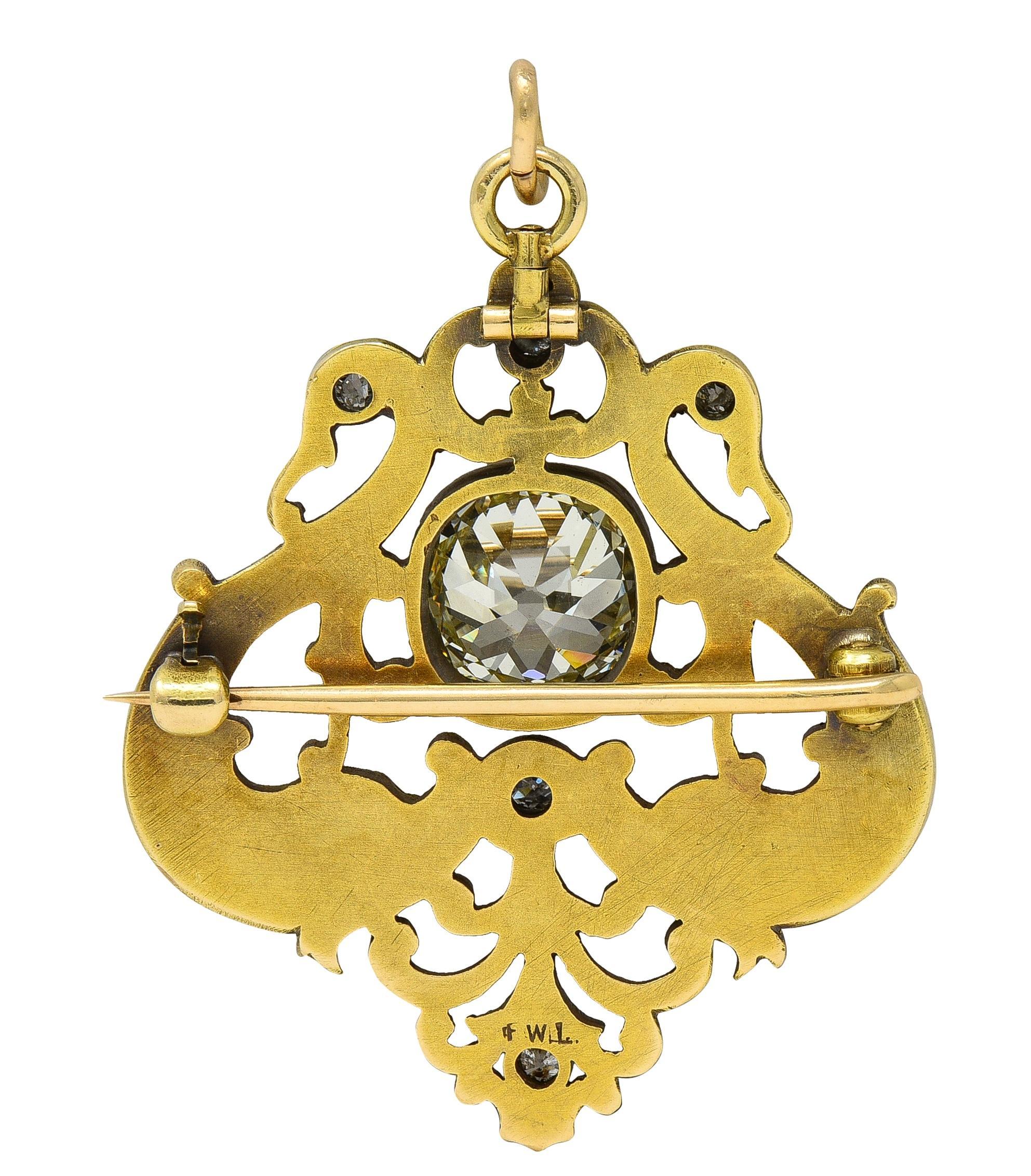 Frank Walter Lawrence Nouveau Broche pendentif serpent ancien en or 14 carats et diamants Excellent état - En vente à Philadelphia, PA