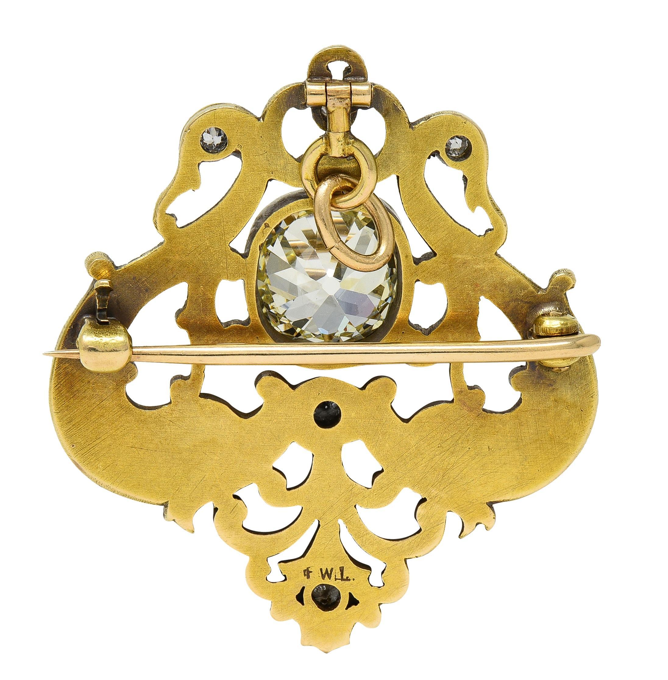 Frank Walter Lawrence Nouveau Broche pendentif serpent ancien en or 14 carats et diamants Unisexe en vente