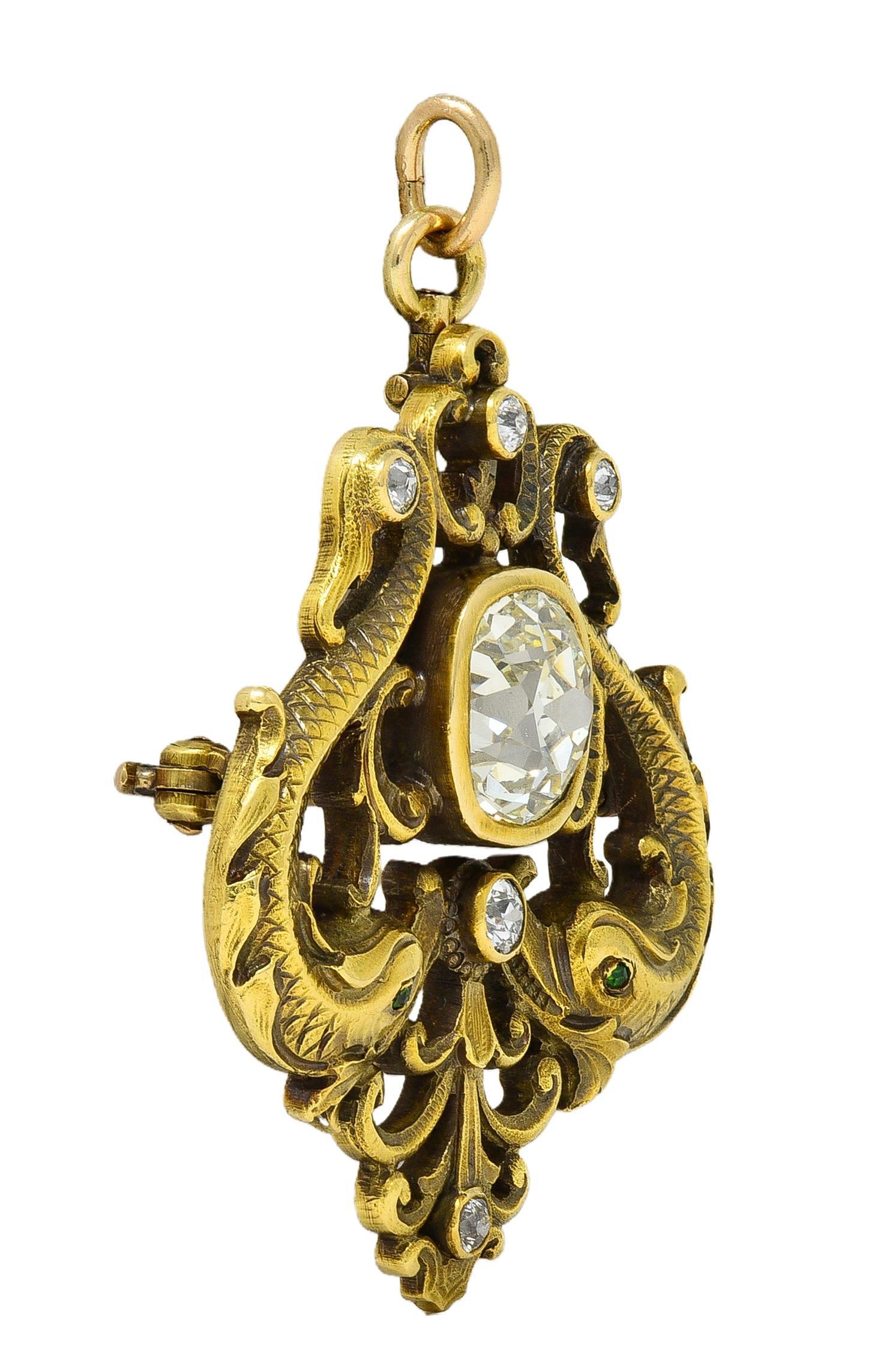 Frank Walter Lawrence Nouveau Broche pendentif serpent ancien en or 14 carats et diamants en vente 1