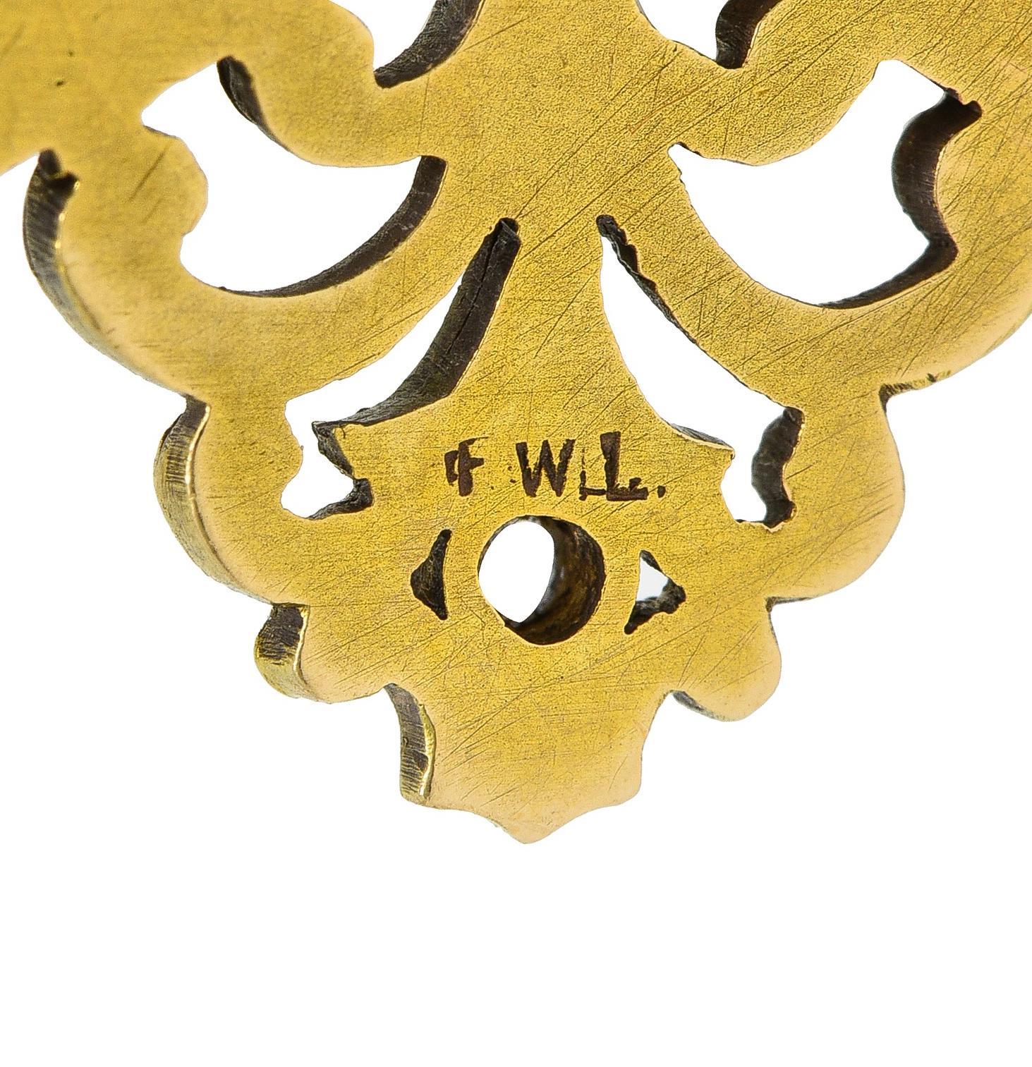 Frank Walter Lawrence Nouveau Broche pendentif serpent ancien en or 14 carats et diamants en vente 2