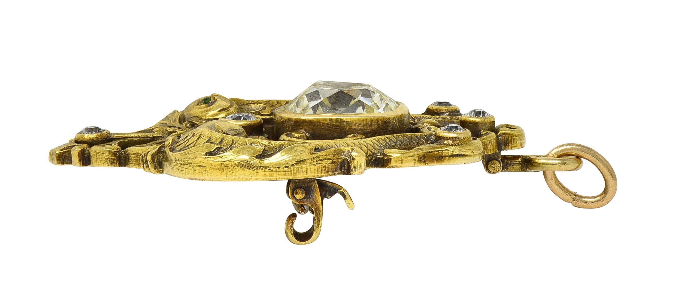 Frank Walter Lawrence Nouveau Broche pendentif serpent ancien en or 14 carats et diamants en vente 3
