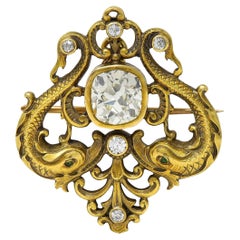 Frank Walter Lawrence Nouveau Diamond 14K Gold Antique Serpent Pendant Brooch