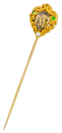 Frank Walter Lawrence Zircon Diamond Demantoid Garnet 14 Karat Gold Stickpin