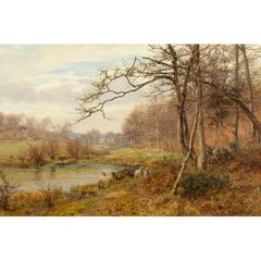 River Landscape, Late Autumn, 19th-Century British Landscape Painting