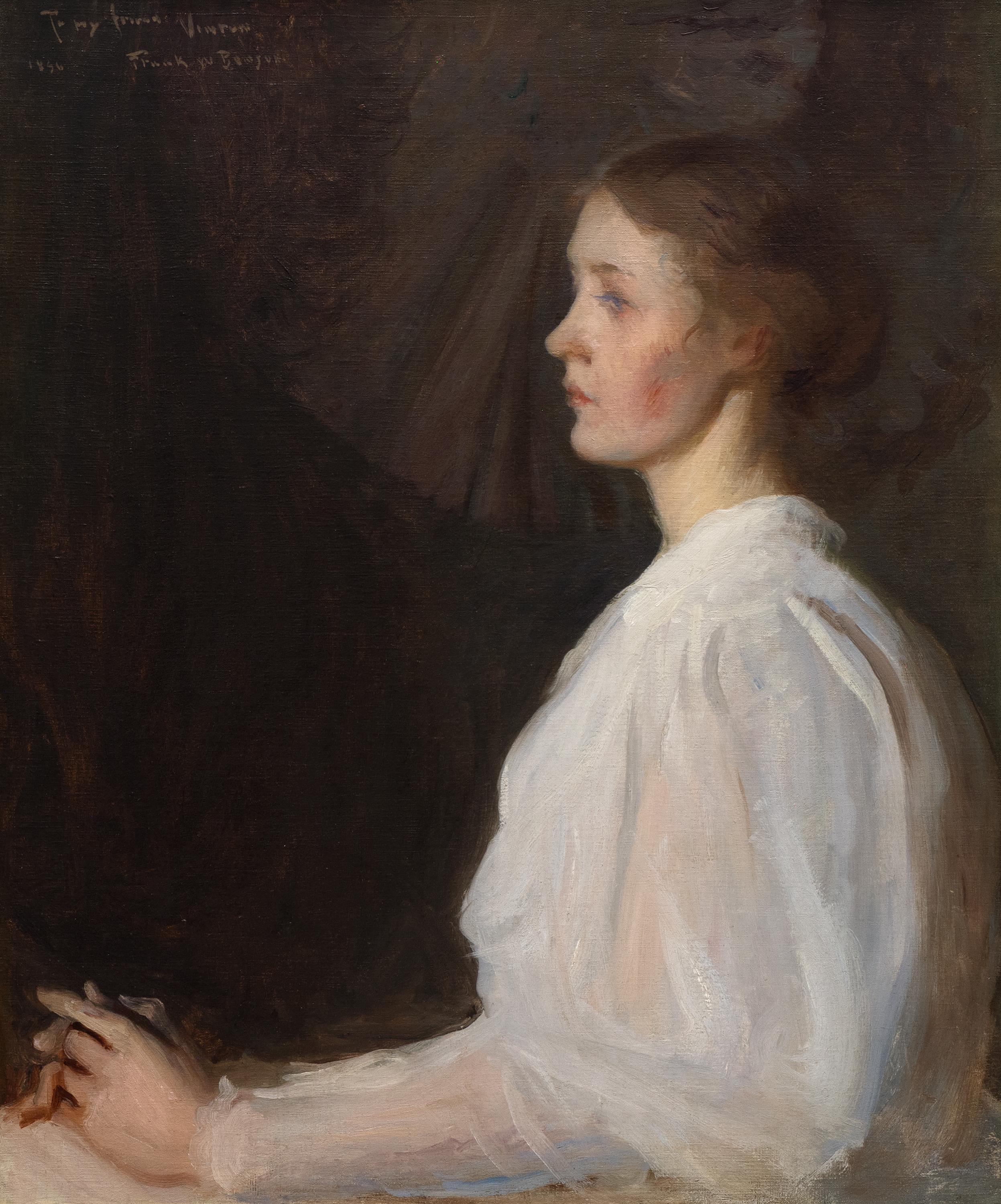 Girl in White (Seated Figure) - American Impressionist Portrait Painting, 1896