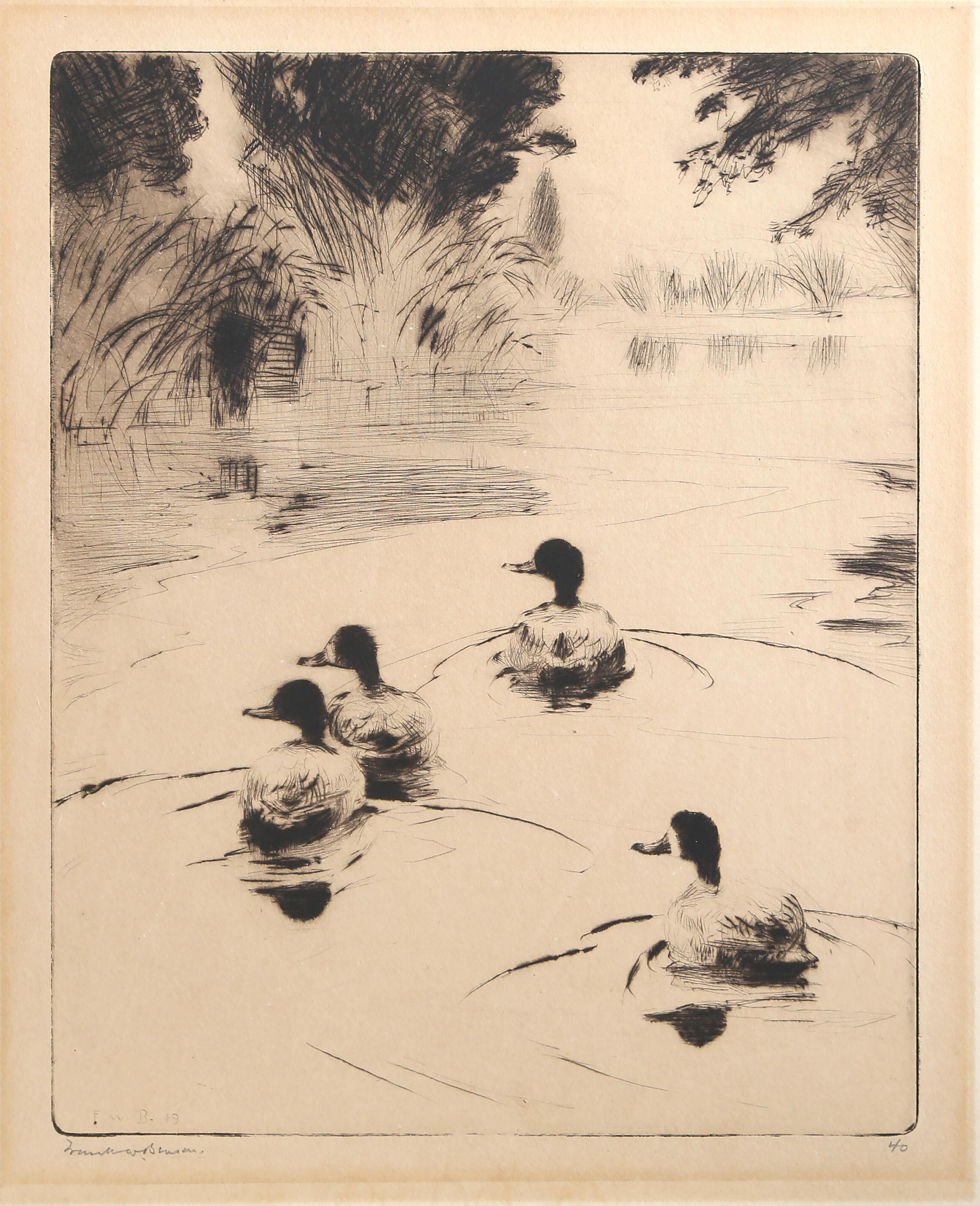 Anatre in gioco
Frank Weston Benson, americano (1862-1951)
Data: 1940
Acquaforte montata su tavola, firmata e datata a matita
Dimensioni dell'immagine: 10 x 8 pollici
Dimensioni: 12 x 10 pollici (30,48 x 25,4 cm)