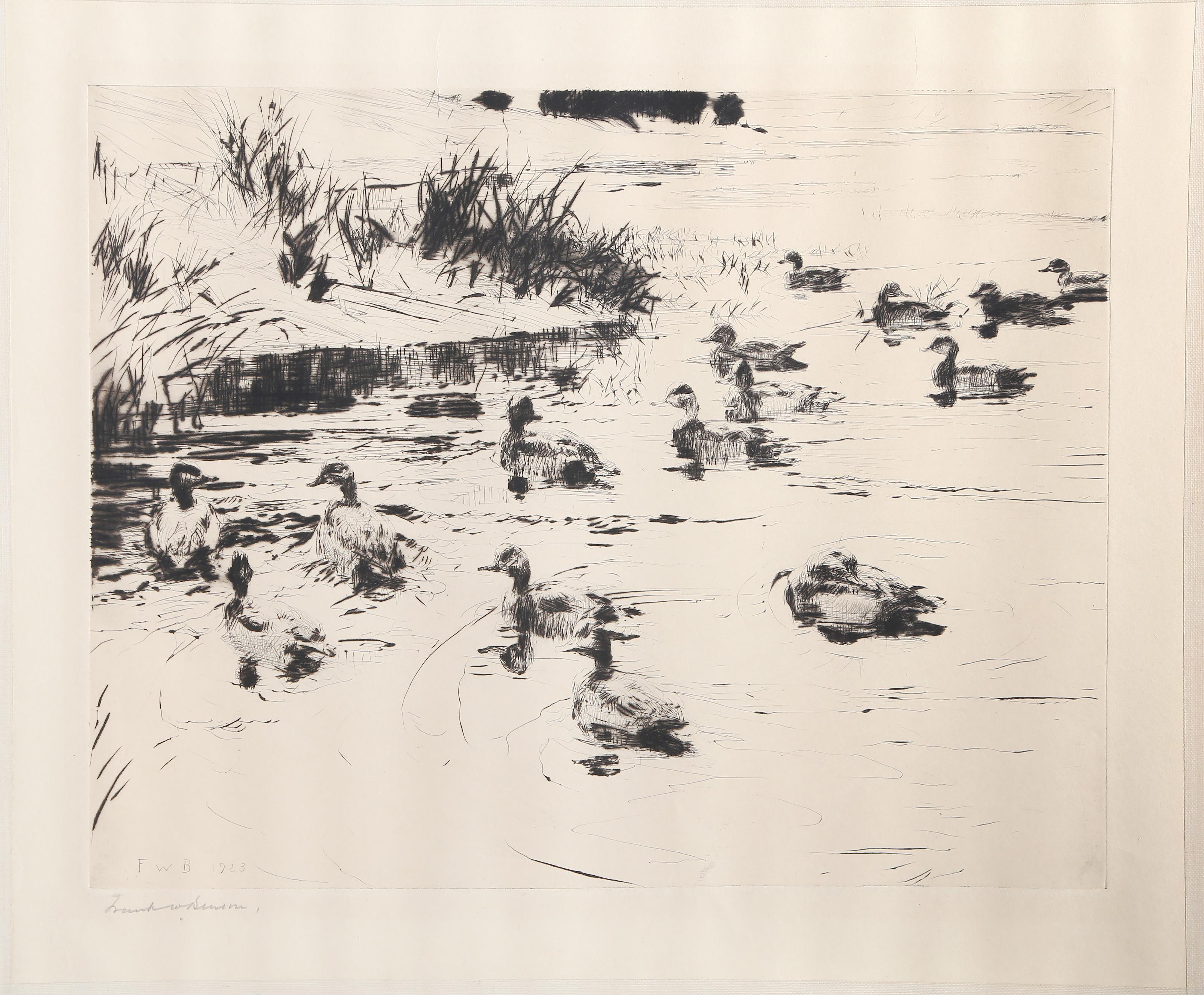 Patos en el lago, grabado moderno firmado por Frank Weston Benson en venta 1