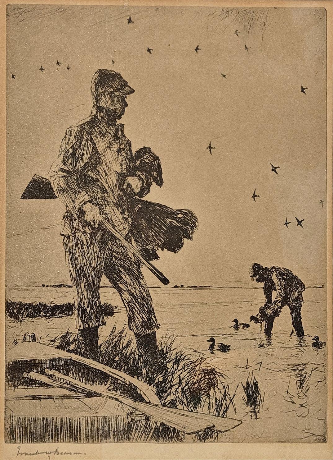"Winter Wildfowling" Frank Weston Benson, Hunting Scene, Outdoors, Marshes
