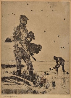 "Winter Wildfowling" Frank Weston Benson, Hunting Scene, Outdoors, Marshes