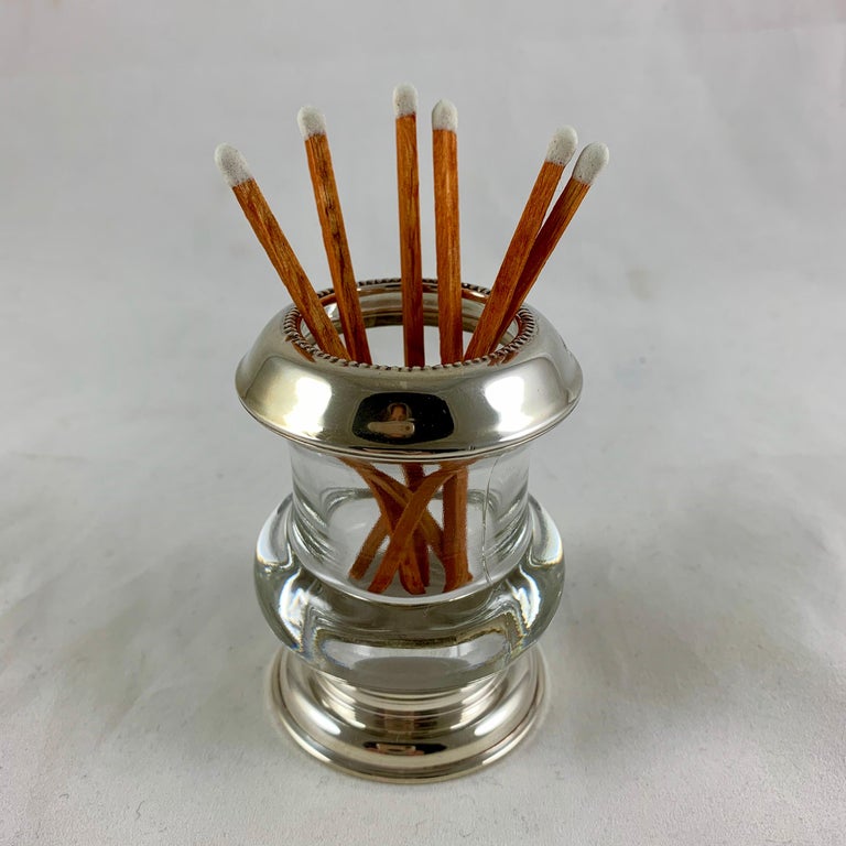 Frank Whiting Art Deco Era Sterling and Glass Match Strike/Holder at
