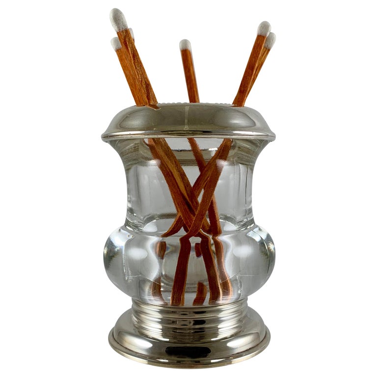Frank Whiting Art Deco Era Sterling and Glass Match Strike/Holder at
