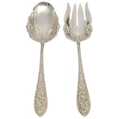 Vintage Frank Whiting Sterling Silver Easter Lily 2pc Salad Fork and Spoon Serving Set