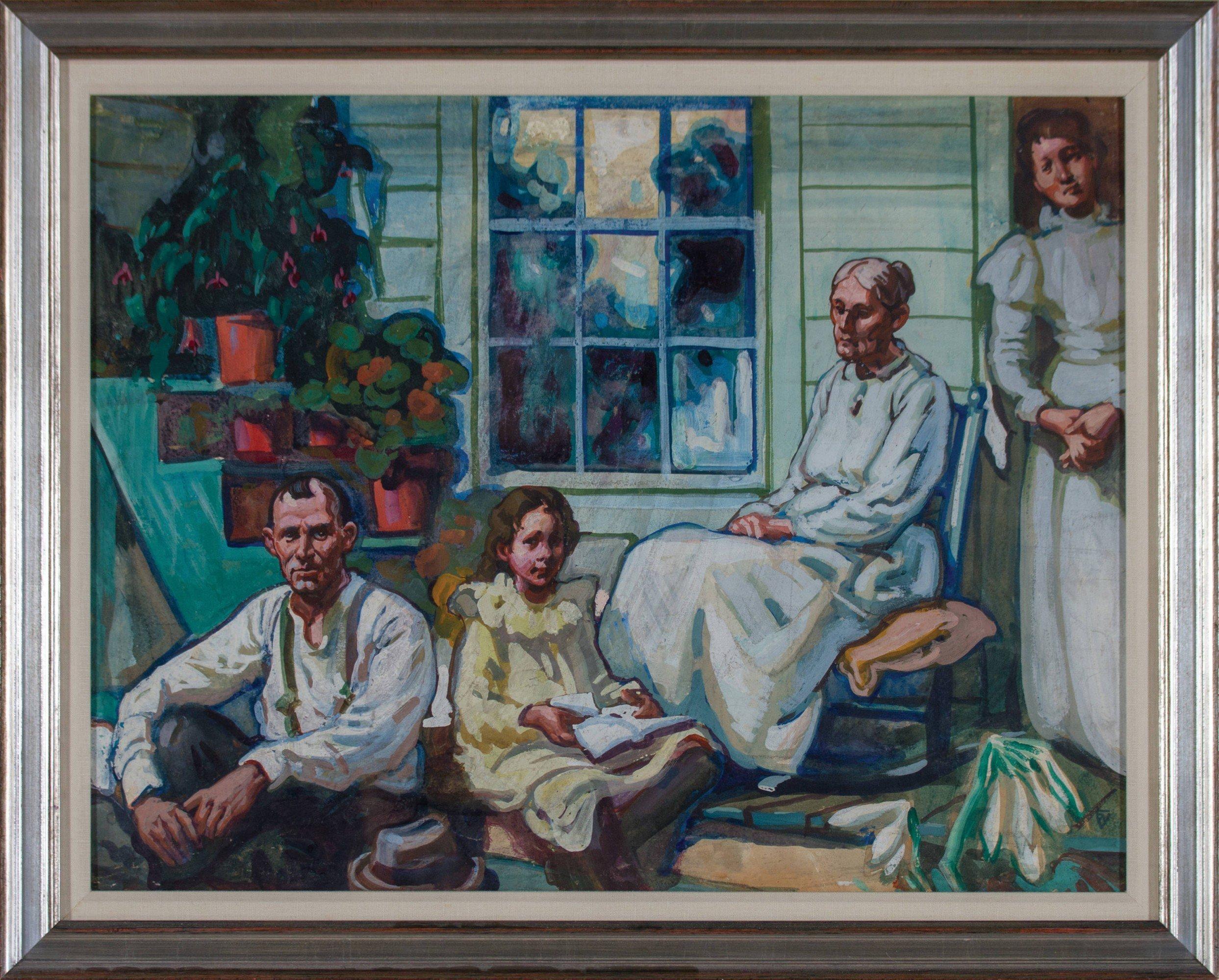 Sur le porche arrière, Brecksville, Ohio, début du 20e siècle École de Cleveland - Painting de Frank Wilcox