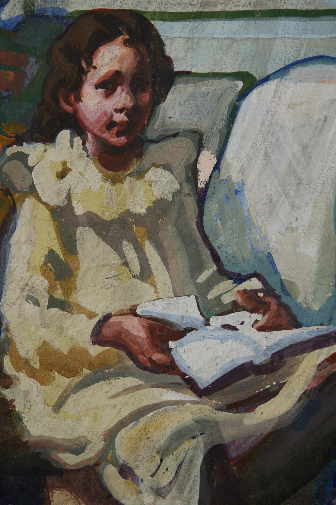 Nel portico sul retro, Brecksville, Ohio, scena regionalista dei primi del Novecento - Painting American Modern di Frank Wilcox