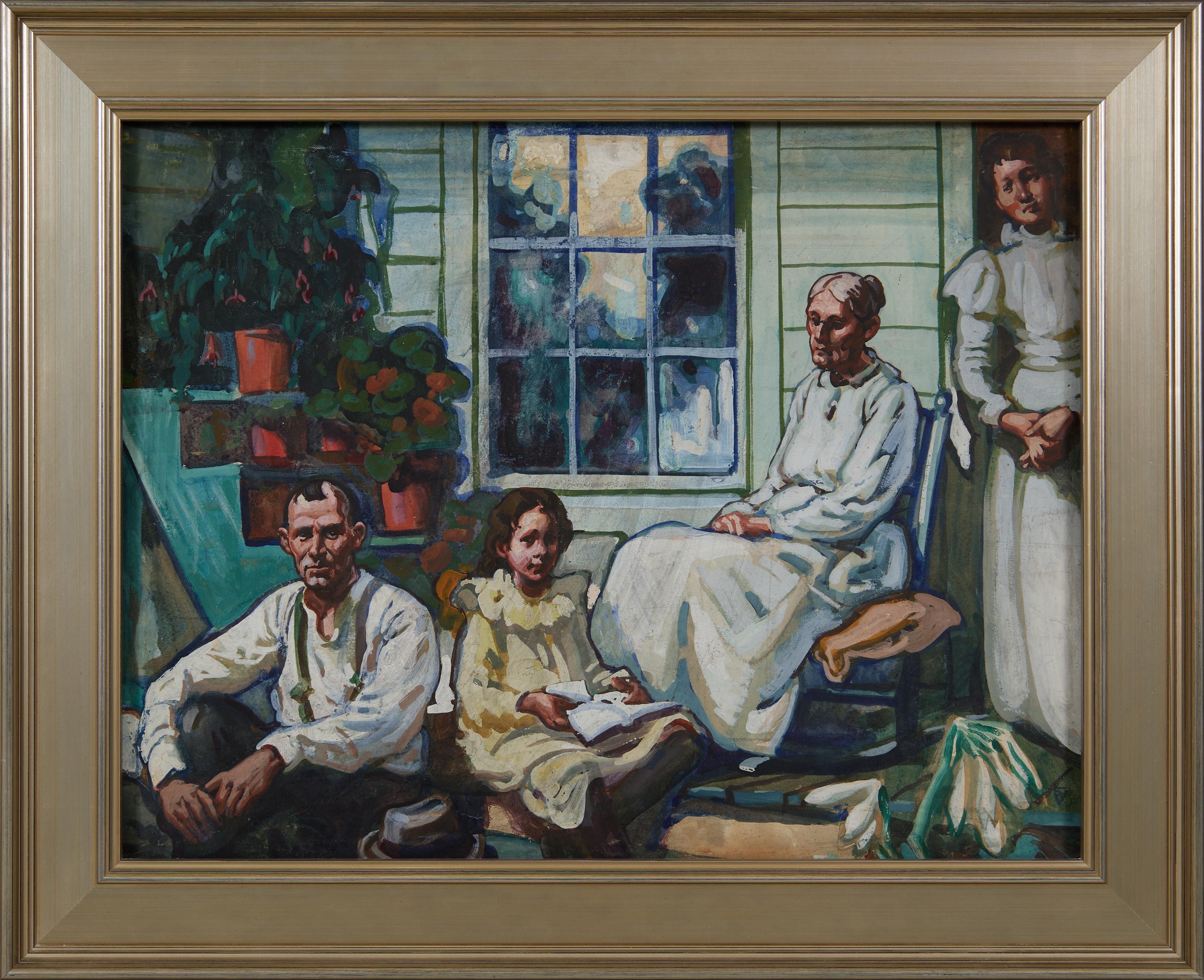 On the Back Porch, Brecksville, Ohio, Early 20th Century Regionalist Scene