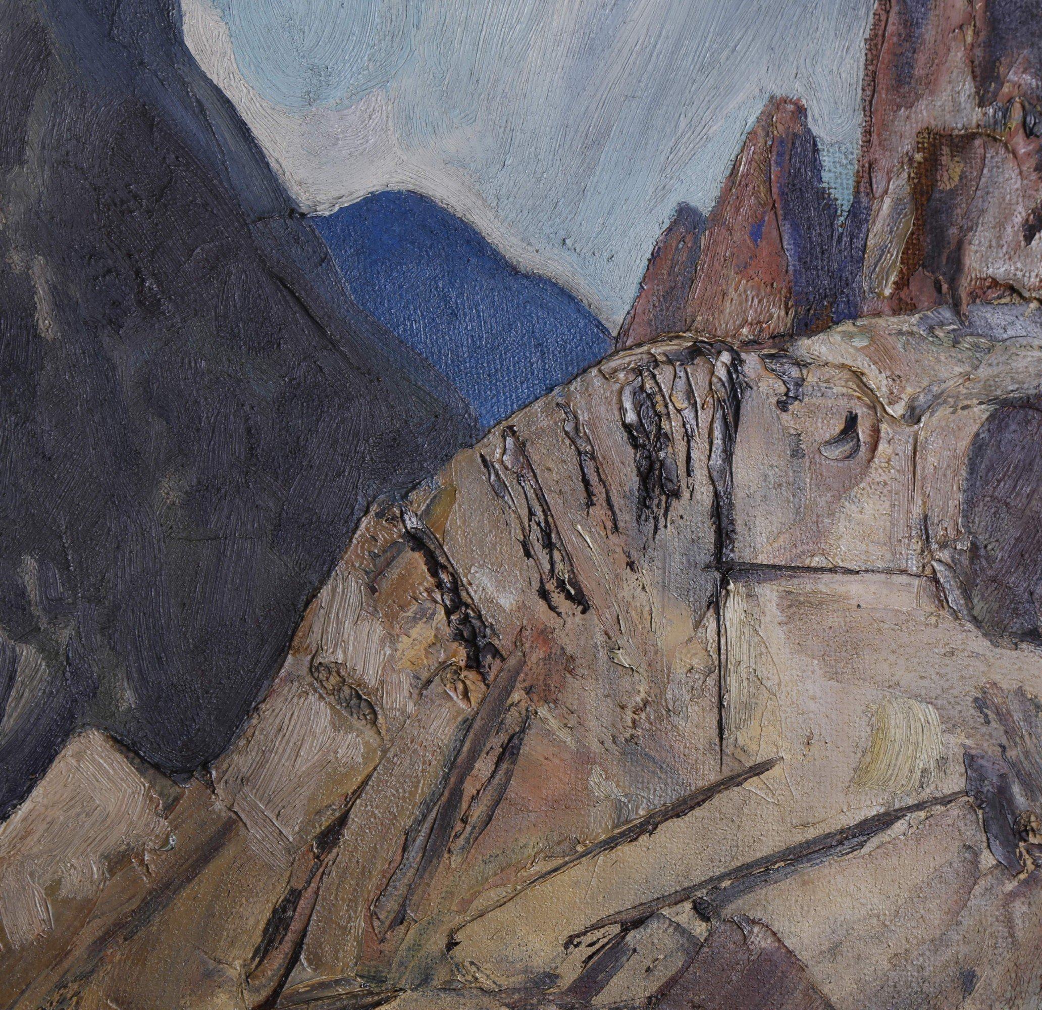 Riders Through the Canyon, Westernlandschaft aus der Mitte des Jahrhunderts (Grau), Landscape Painting, von Frank Wilcox